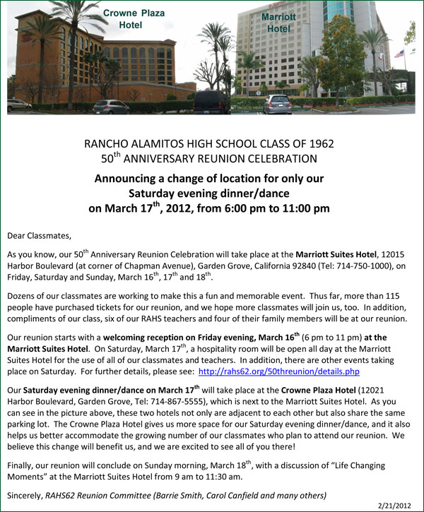 50th Reunion Dinner and Dance